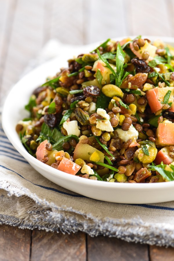 Warm Sautéed Apple & Lentil Salad - A Middle-Eastern inspired vegetarian side dish packed with flavor! | foxeslovelemons.com